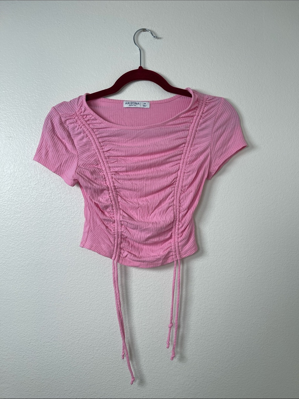 Arizona Jean Company Pink Ruched Tie-Front Crop Top